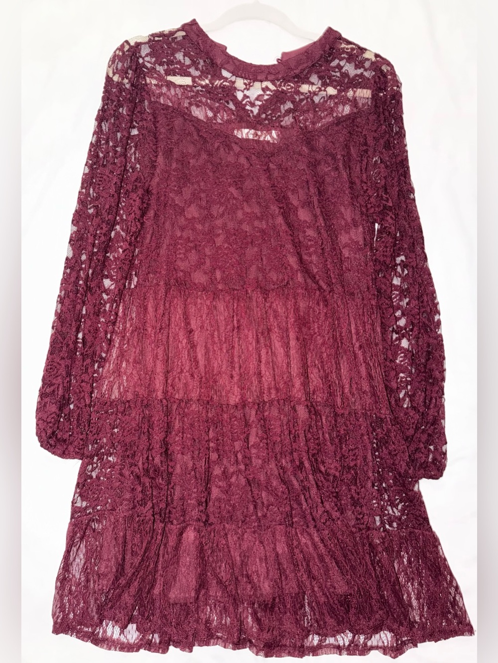 ANDREE BY UNIT Burgundy Lace Long-Sleeve Dress